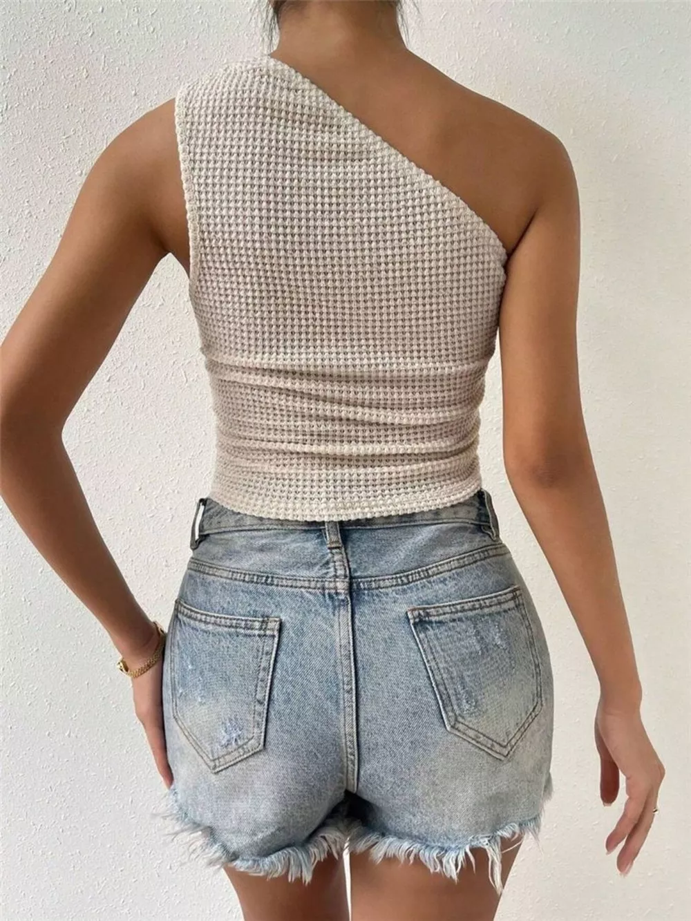 Asymmetrical One-Shoulder Waffle Knit Tank, image 12