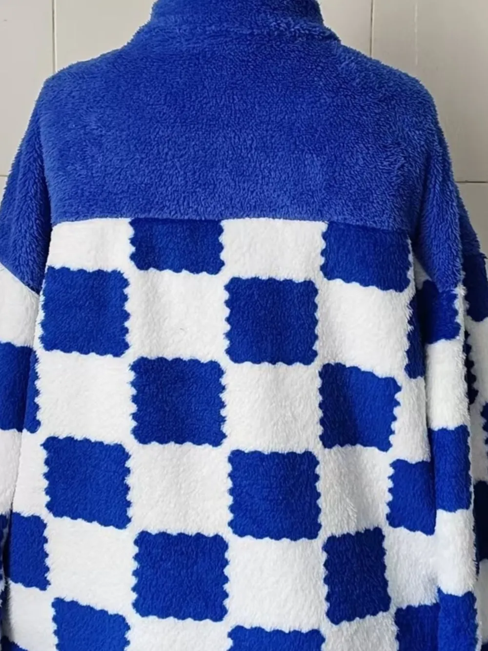 Checkered Fleece Oversized Zip Up Jacket, image 3