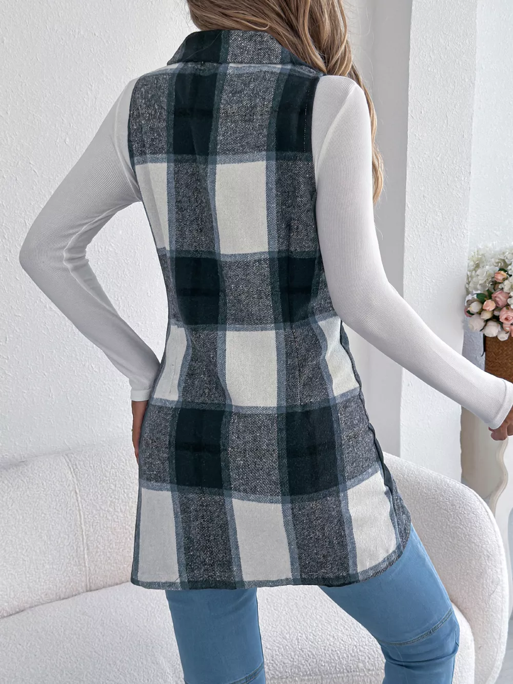 Plaid Double-Breasted Vest Coat, image 5