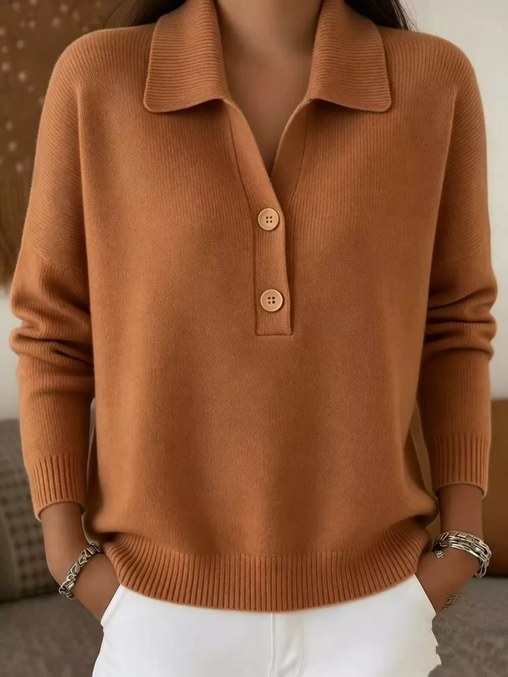 Ribbed Knit Button Detail Sweater, image 8