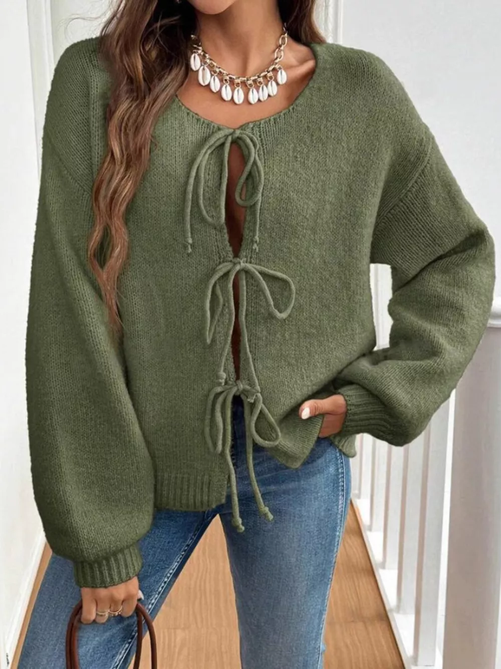 Tie-Front Long Sleeve Cardigan, image 4