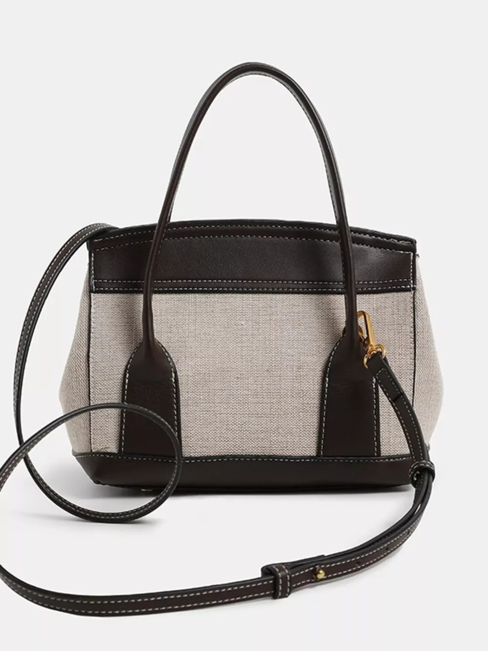 Minimalist Two-Tone Canvas and Leather Structured Handbag, image 6