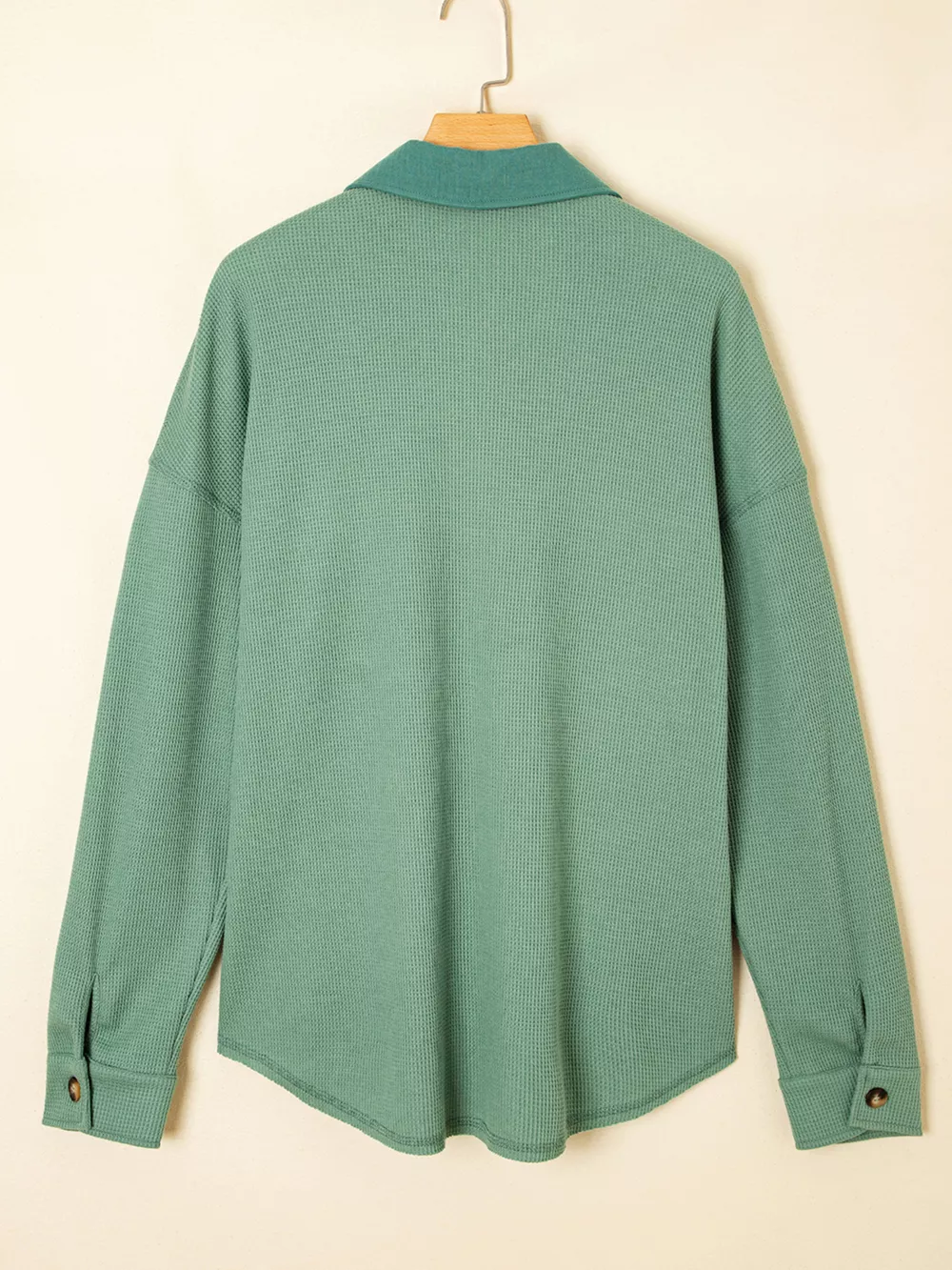 Waffle Knit Vintage Patchwork Button Up Loose Shirt, image 5