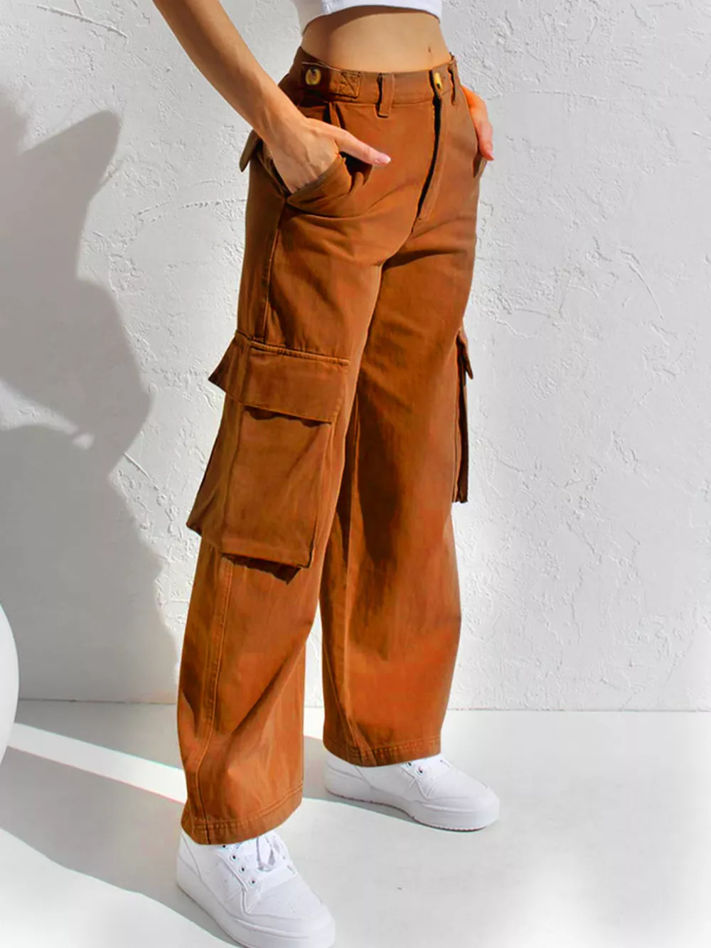 High-Waisted Wide Leg Cargo Jeans, image 6