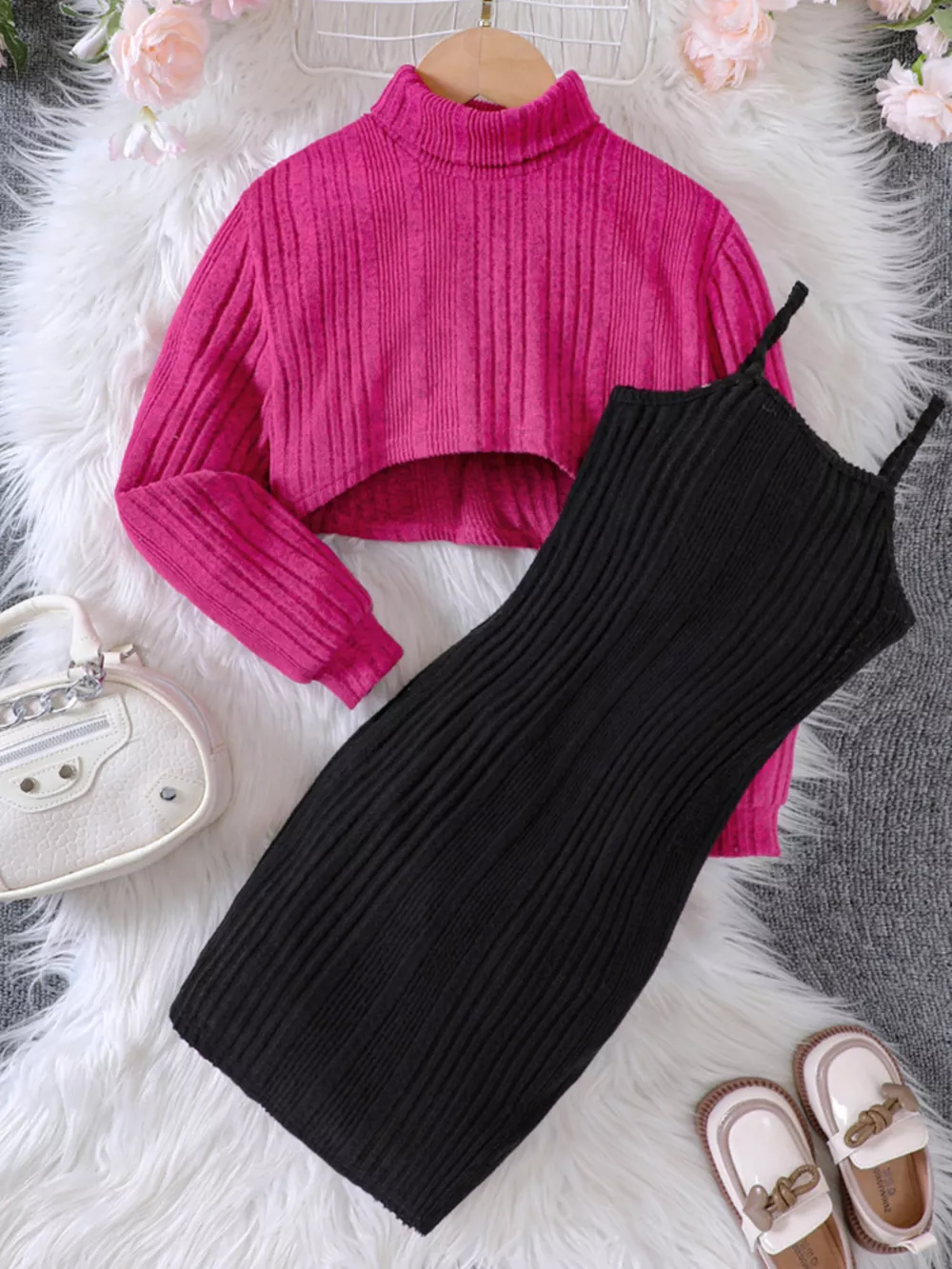 Children's Ribbed Knit Two-Tone Dress Set, image 6