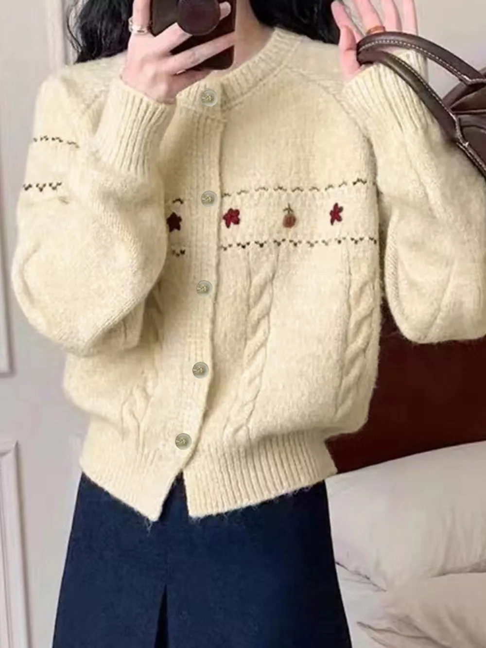 Cable Knit Button Up Cardigan, image 3