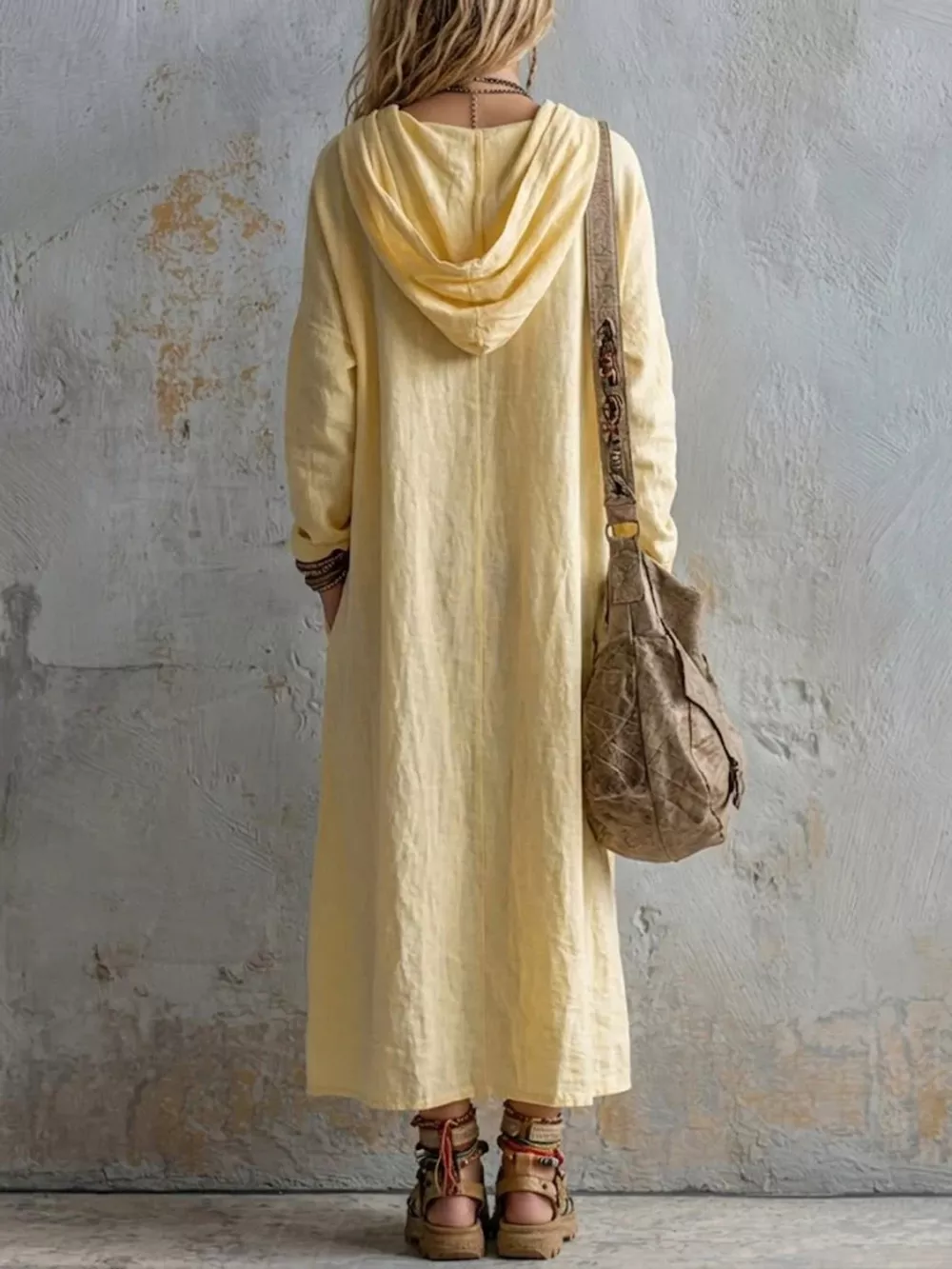 Long Sleeve Hooded Midi Dress with Pockets, image 2