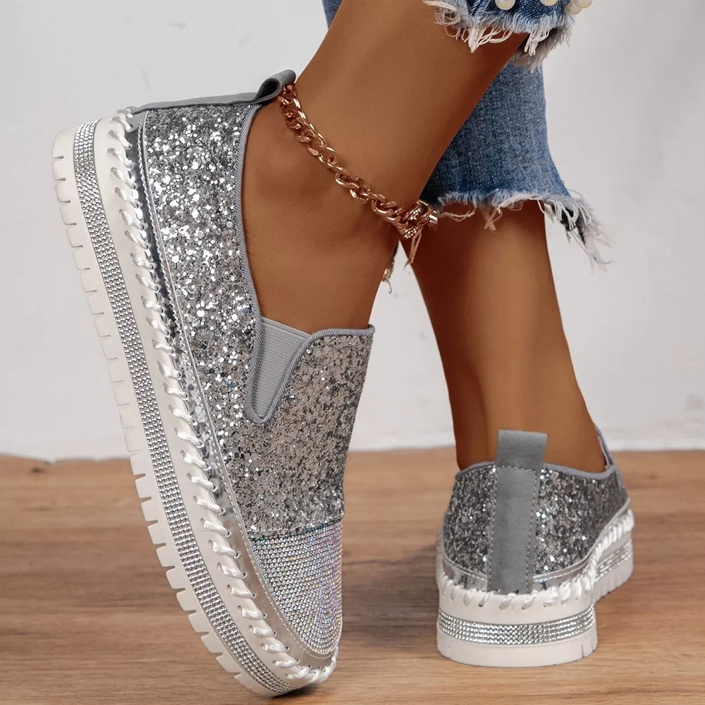 Rhinestone Sequin Round Toe Platform Loafers, image 12