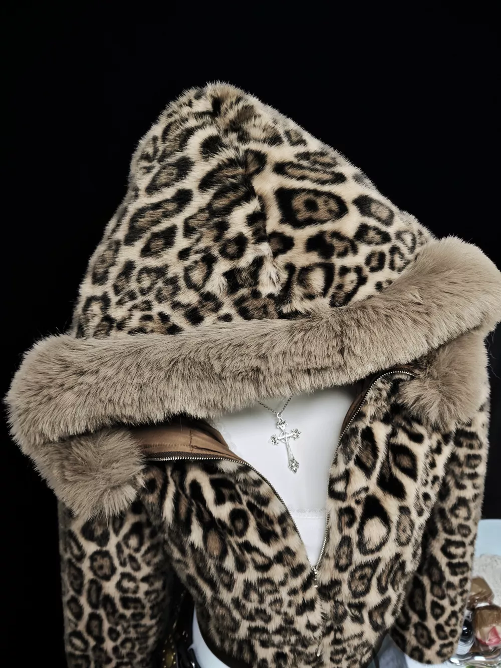 Leopard Faux Fur Hooded Outerwear, image 7