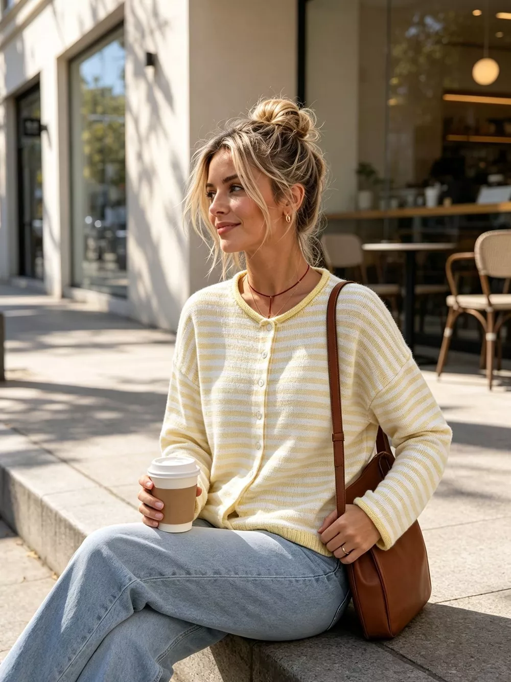 Striped Button-Down Knit Cardigan, image 21