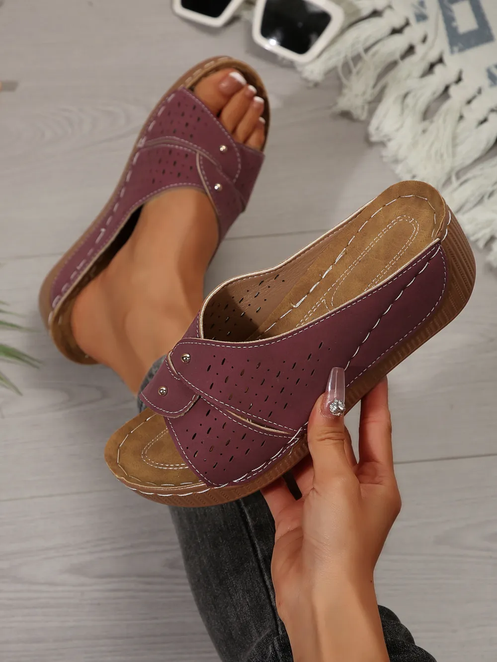 Hollow Out Wedge Comfort Sandals, image 14