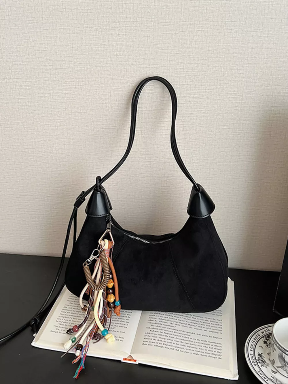 Vintage Suede Tassel Shoulder Bag, image 19