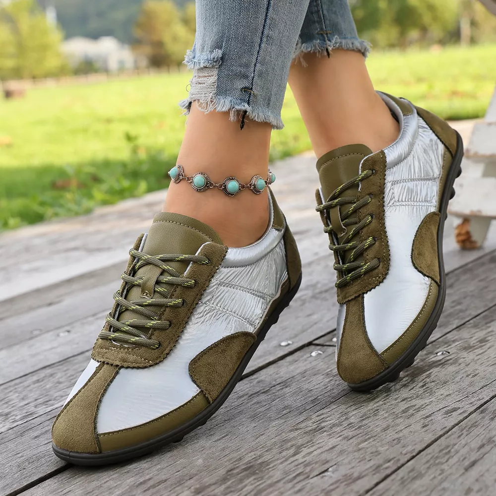 Casual Color-Block Suede and Metallic Texture Sneakers, image 5