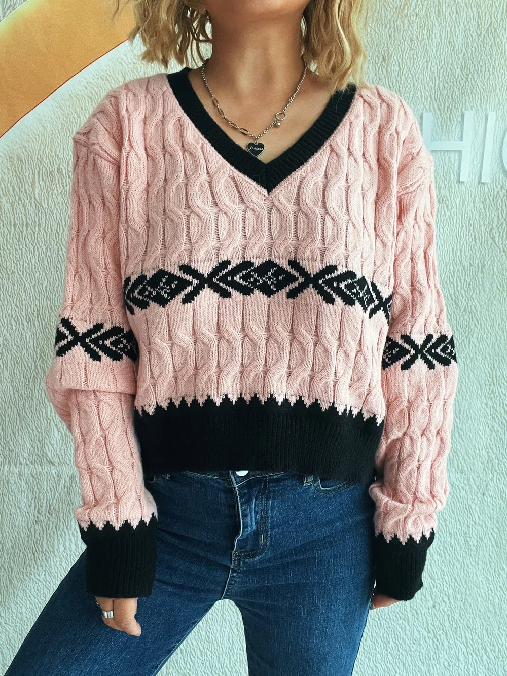 Cable Knit V-Neck Sweater, image 10