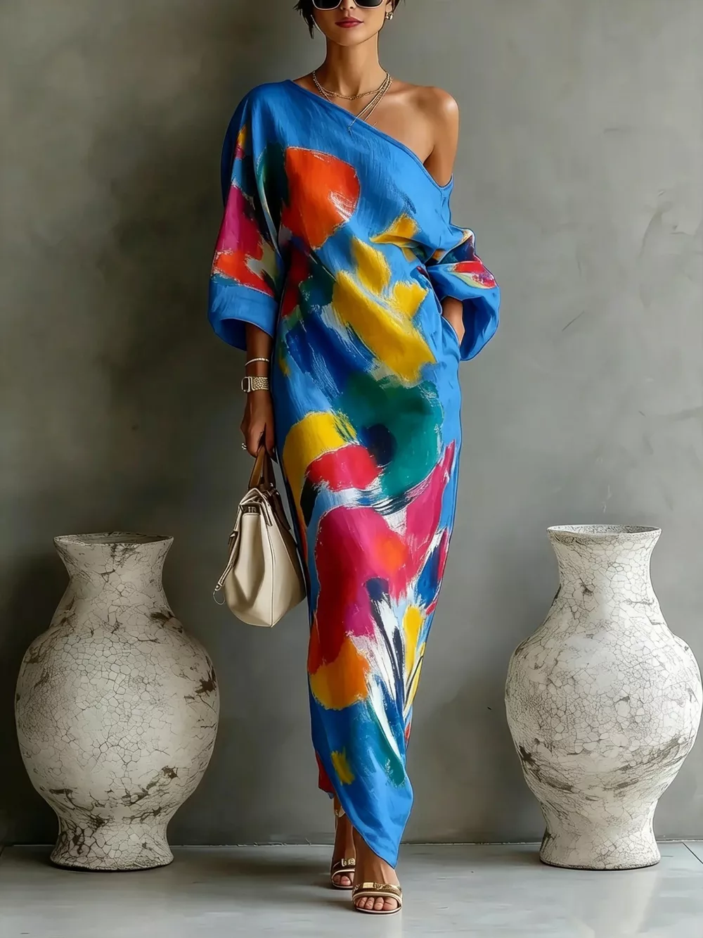 Full Size One-Shoulder Abstract Print Loose Fit Maxi Dress Plus Size, image 10