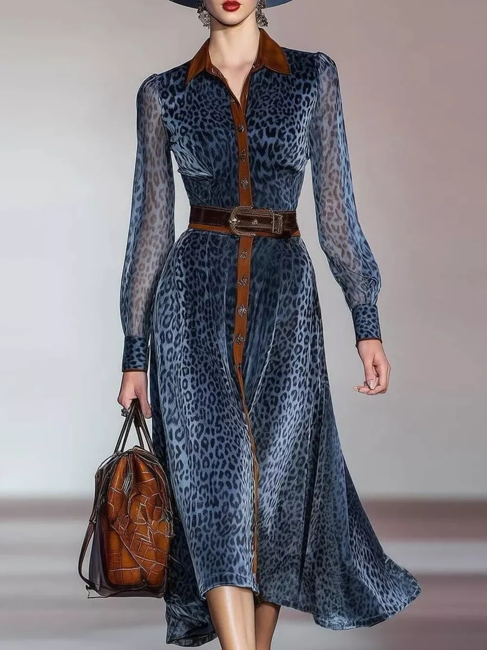 Leopard Print Shirt Dress with Contrast Trim