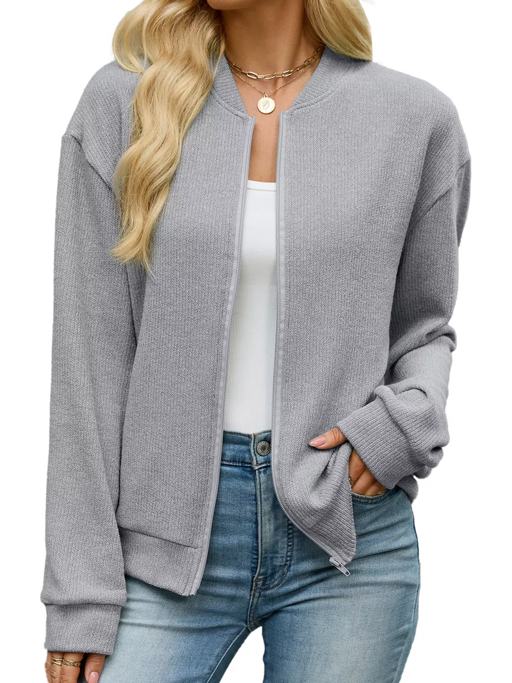 Zip-Up Dropped Shoulder Top, image 21