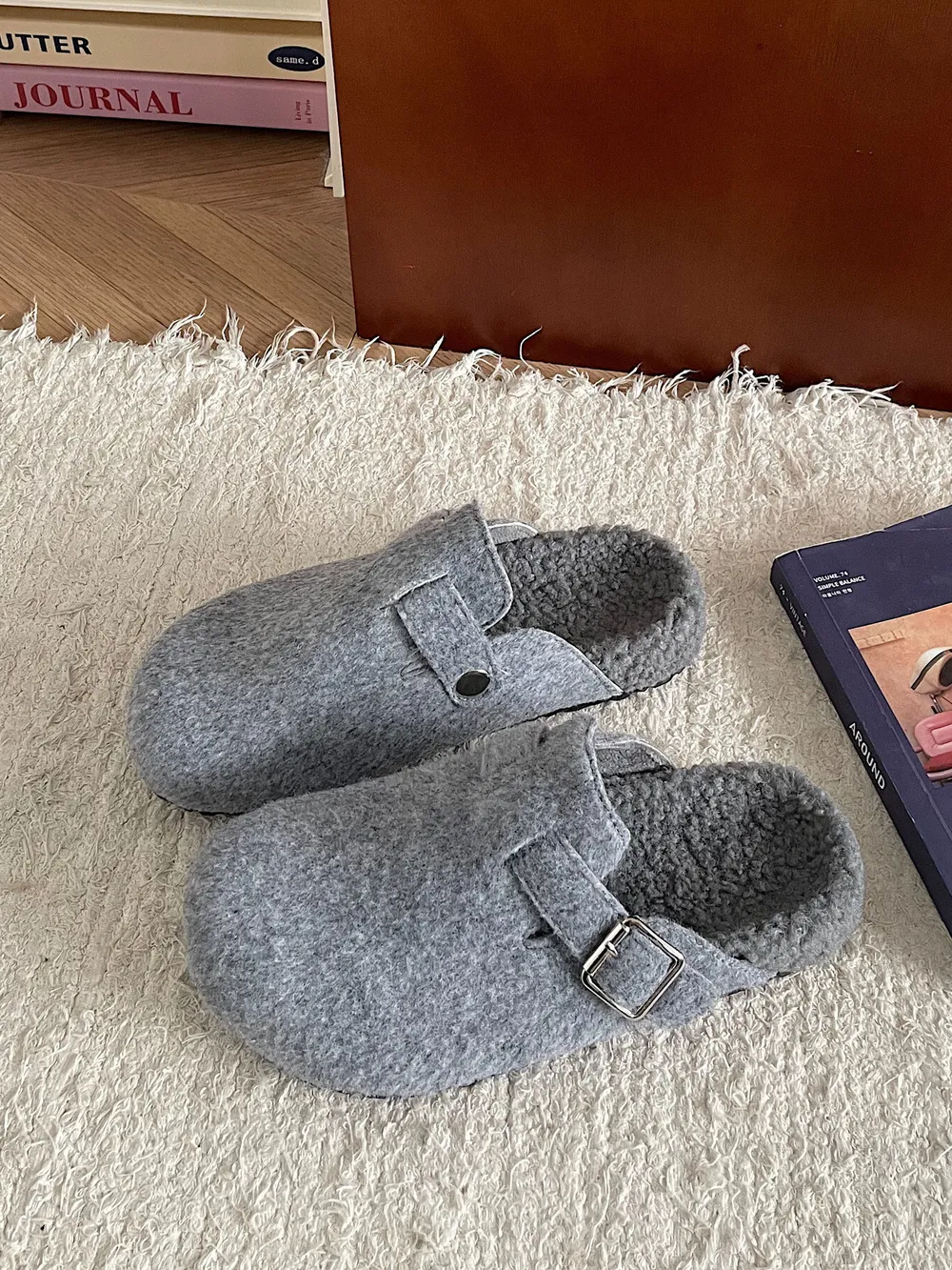 Cozy Plush Buckle Detail Slip-Ons, image 5