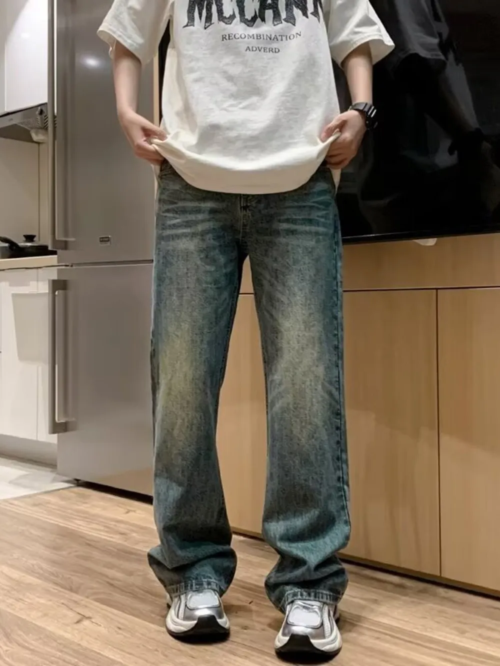 Men's Full Size Wash Loose Fit Jeans Plus Size