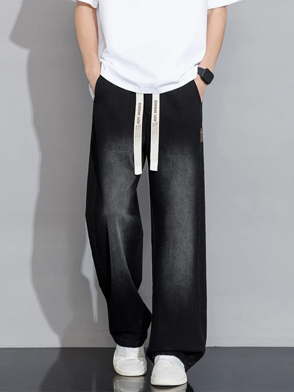 Men's Plus Size Vintage Wash Wide Leg Jeans