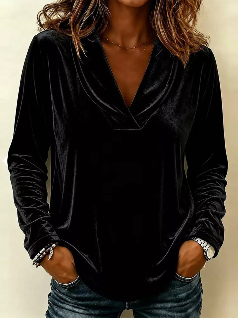 Full Size Velvet Long Sleeve T-Shirt Plus Size, image 2