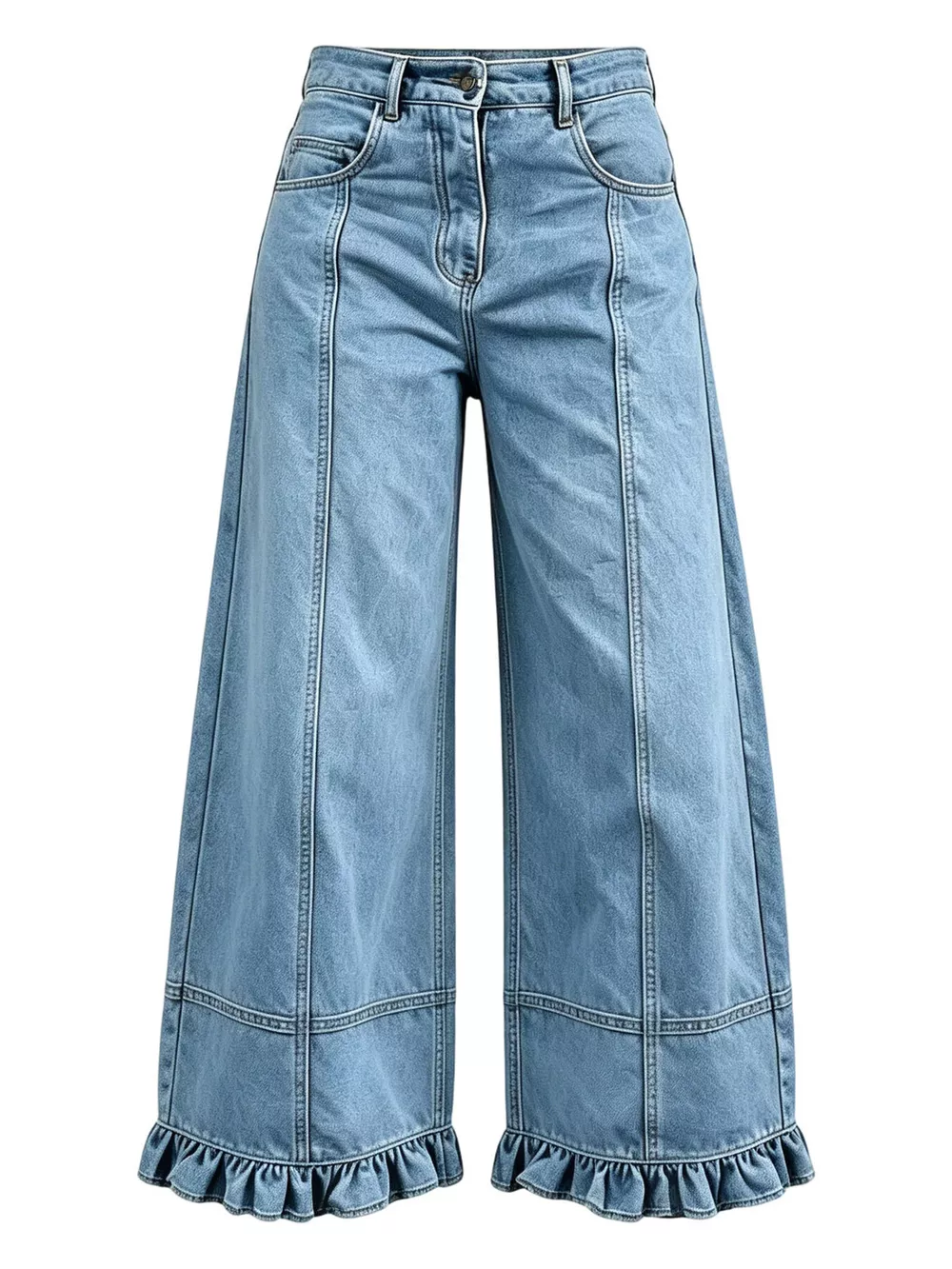 Full Size High-Waisted Wide-Leg Ruffled Hem Jeans Plus Size