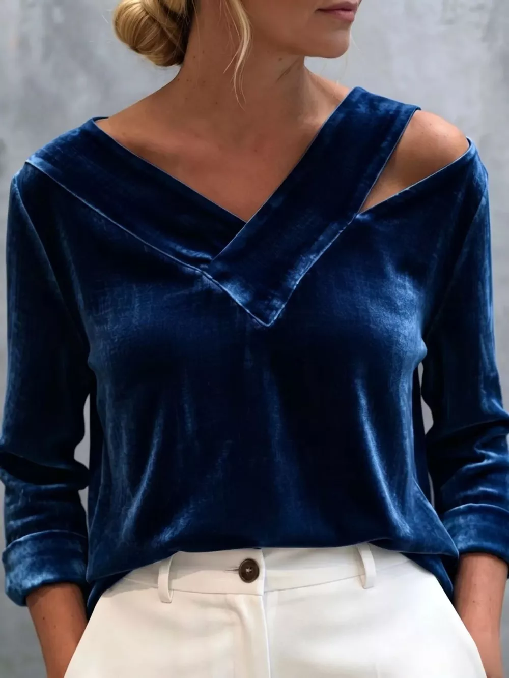 Full Size Velvet Cold-Shoulder V-Neck Blouse Plus Size, image 9