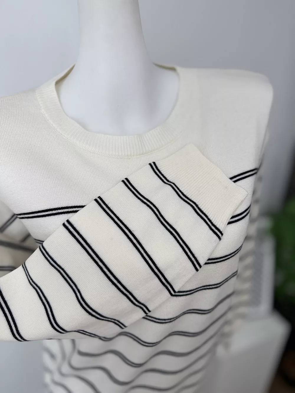 Classic Striped Crewneck Knit Top with Layered Sweater Detail, image 8