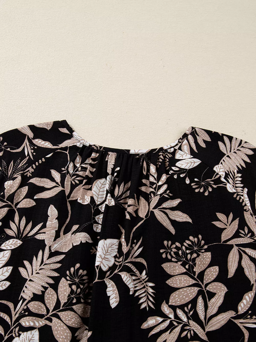 3/4 Sleeve Botanical Print Split Neck Loose Mini Dress, image 5