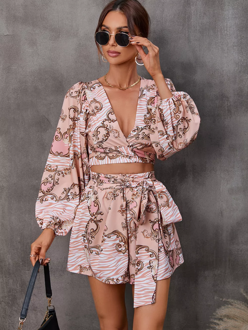 Cutout Front Printed Long Sleeve Romper, image 19