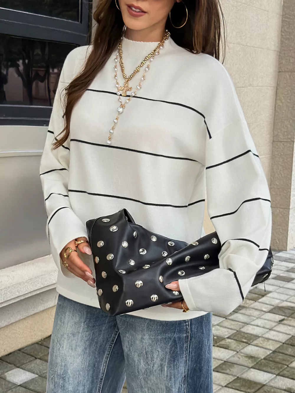 Striped Mock Neck Sweater, image 4