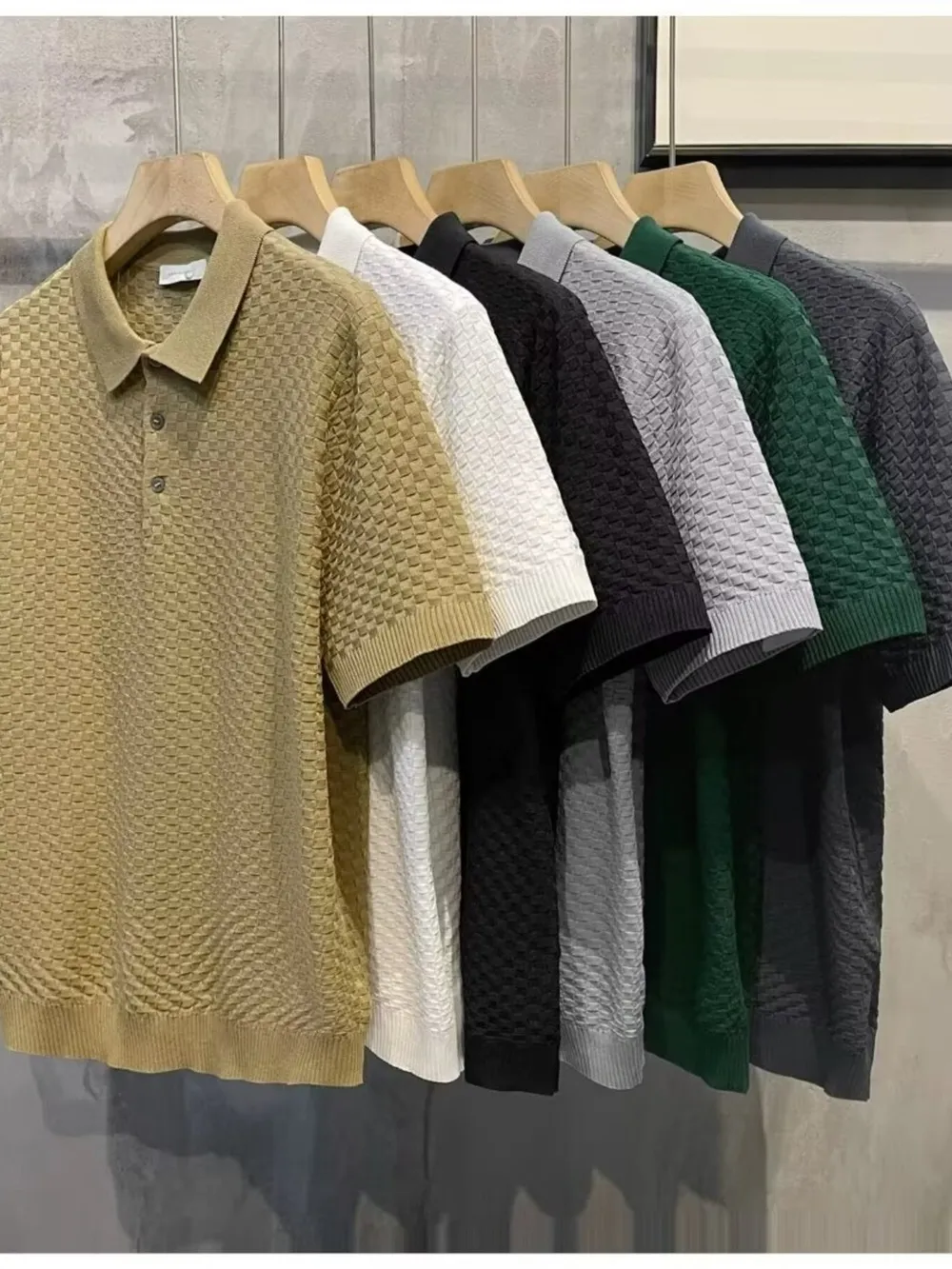 Men's Full Size Classic Textured Knit Polo Shirt Plus Size, image 14