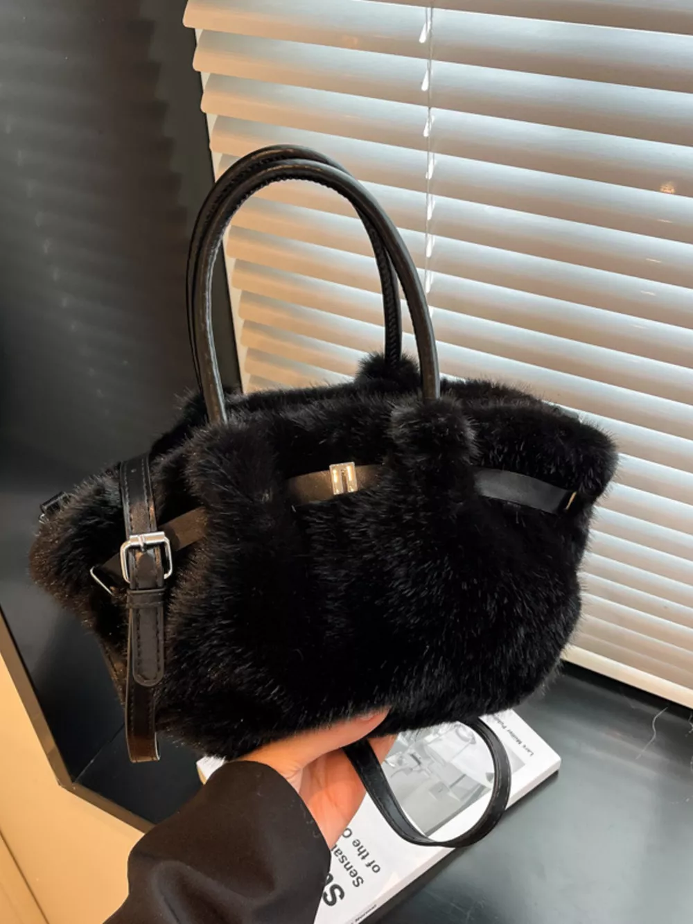 Fluffy Crossbody Bag with Buckle Detail, image 6