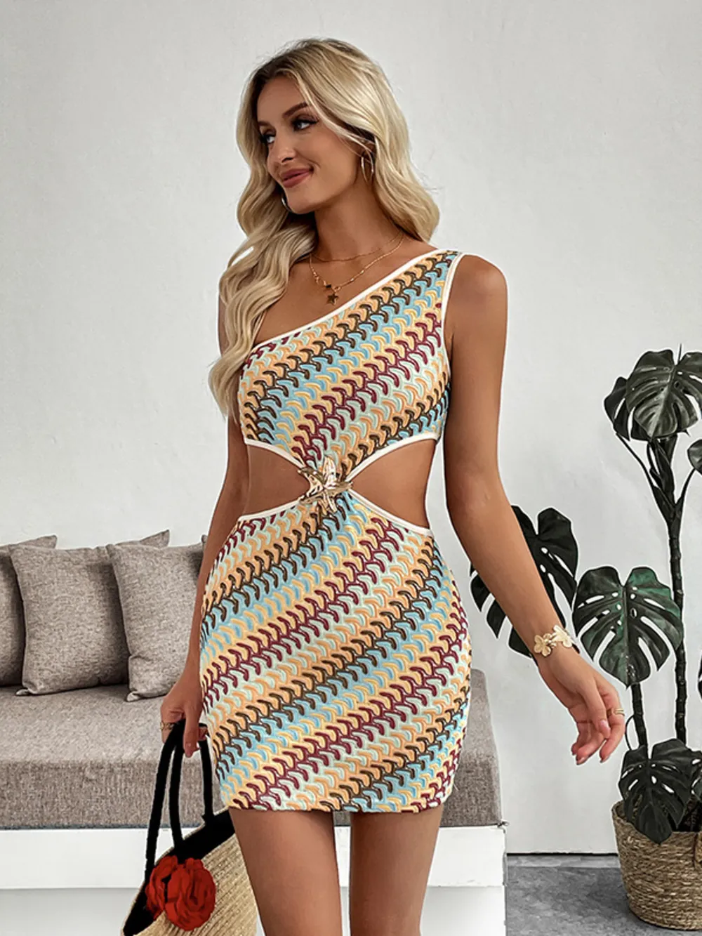 Single Shoulder Cutout Mini Dress, image 2