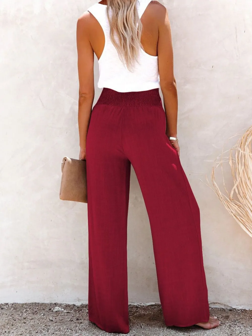 Full Size High-Waisted Textured Wide Leg Pants Plus Size, image 10