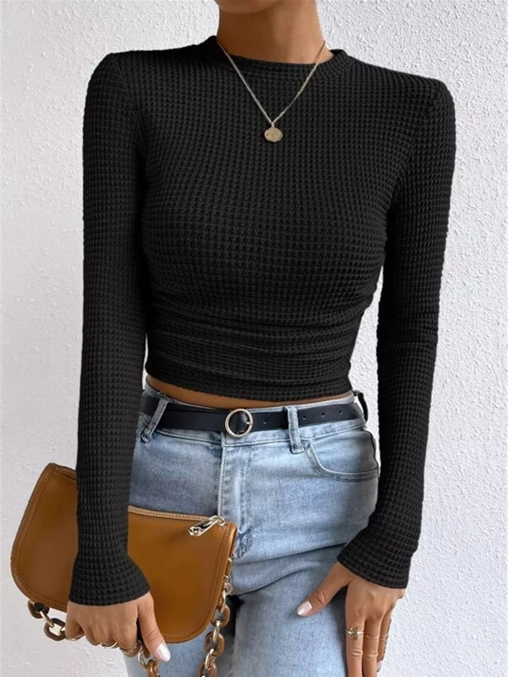 Waffle Knit Long Sleeve T-Shirt, image 13