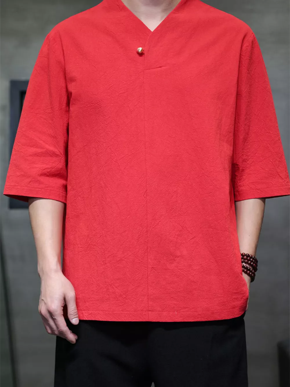 Men's Plus Size Solid Color 3/4 Sleeve Shirt, image 7