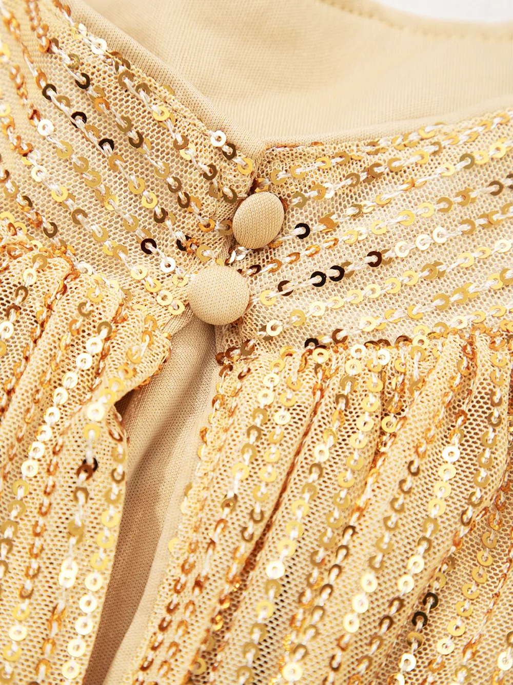 Metallic Balloon Sleeve Buttoned High Neck Loose Blouse, image 7