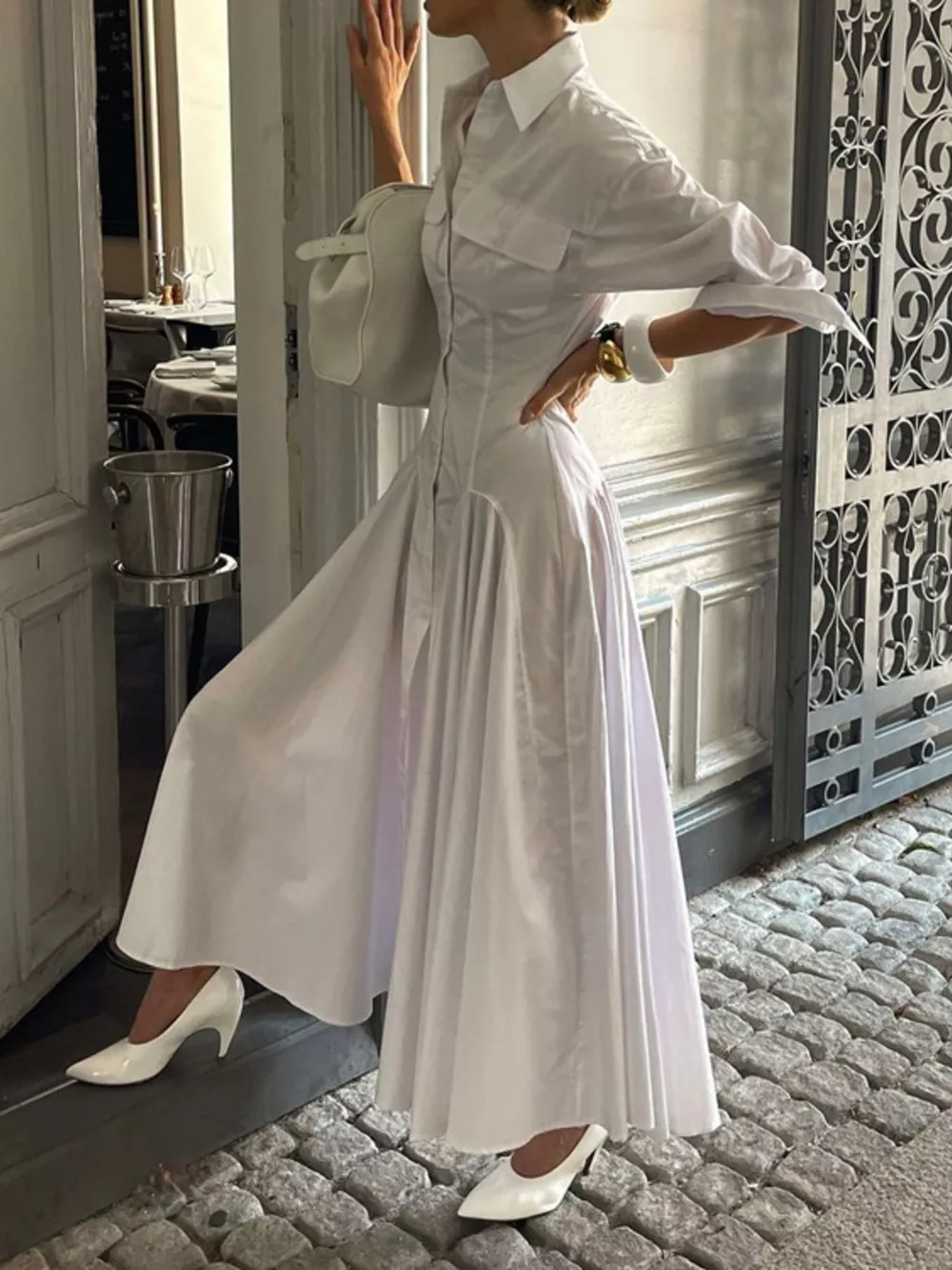 Button Front Long Sleeve Maxi Shirt Dress, image 2