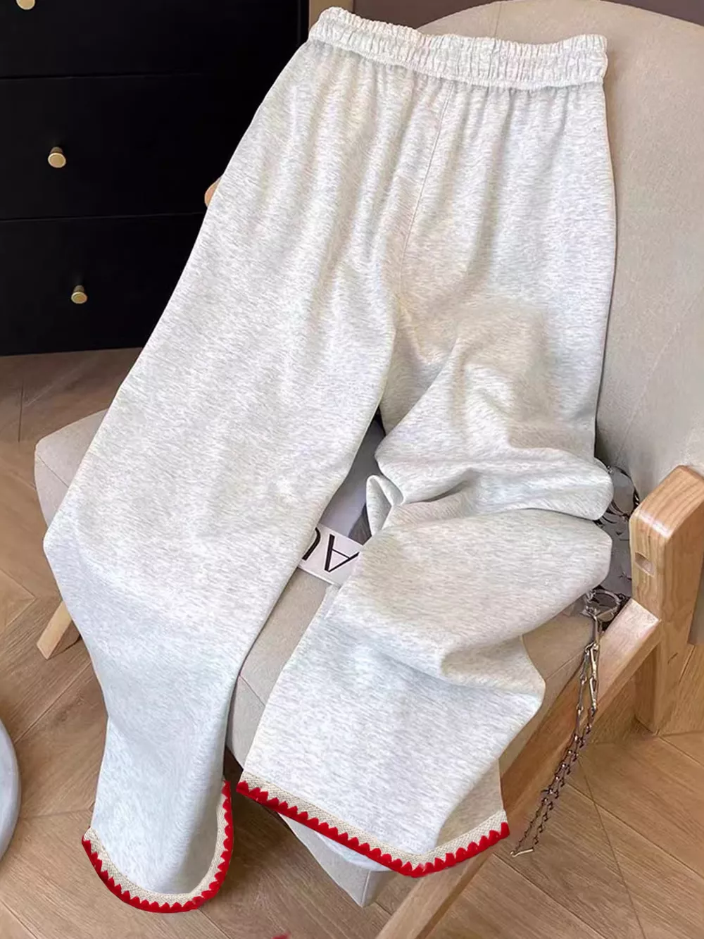 Casual Loose Fit Embroidered Trim Pants, image 3