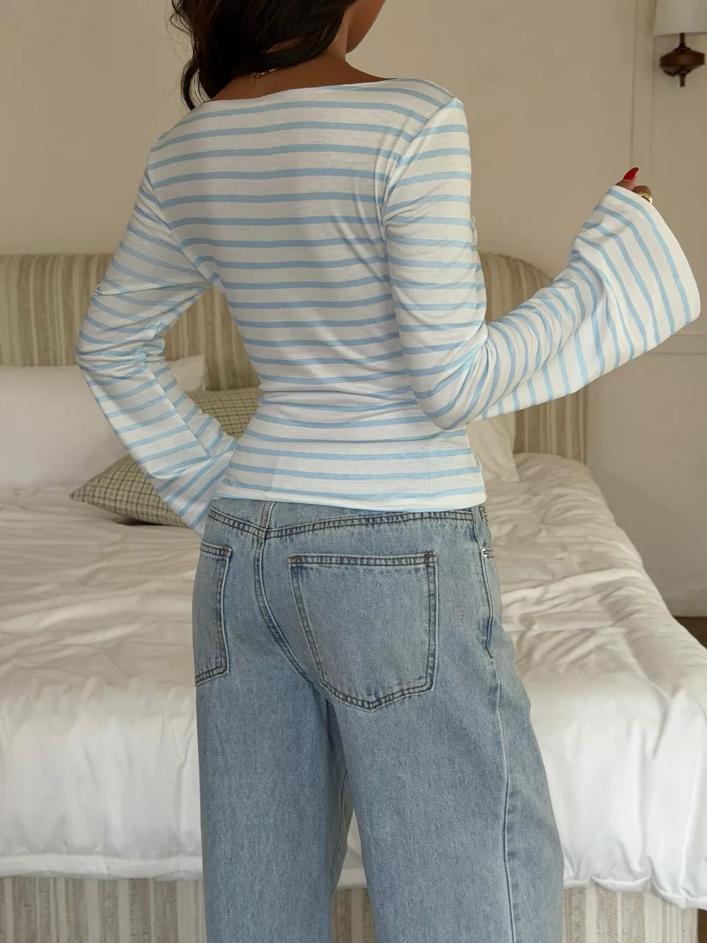 Striped Flare Sleeve Slim Fit T-Shirt, image 5