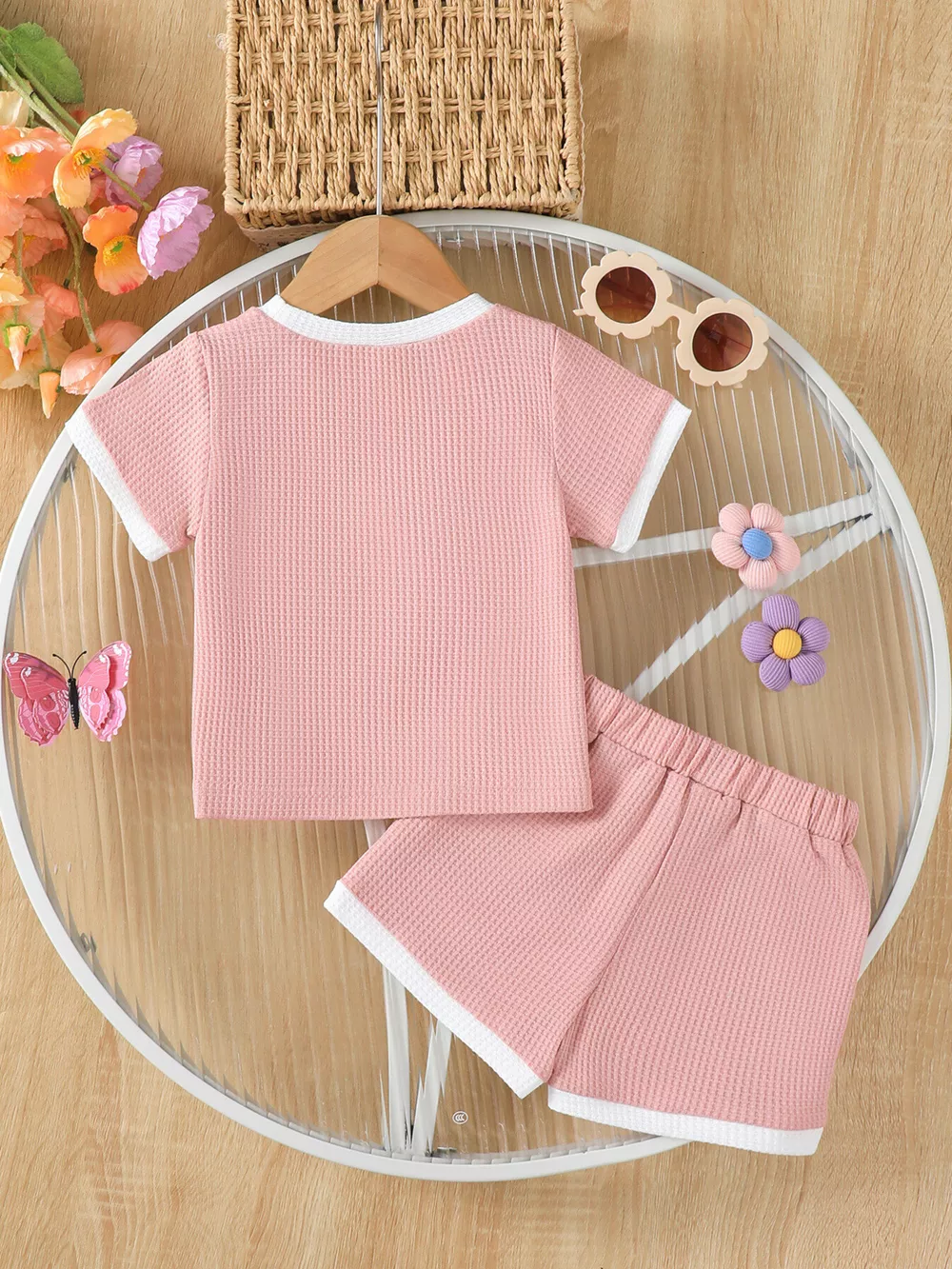 Children's Honey Flower Waffle Knit Tee and Shorts Set, image 2