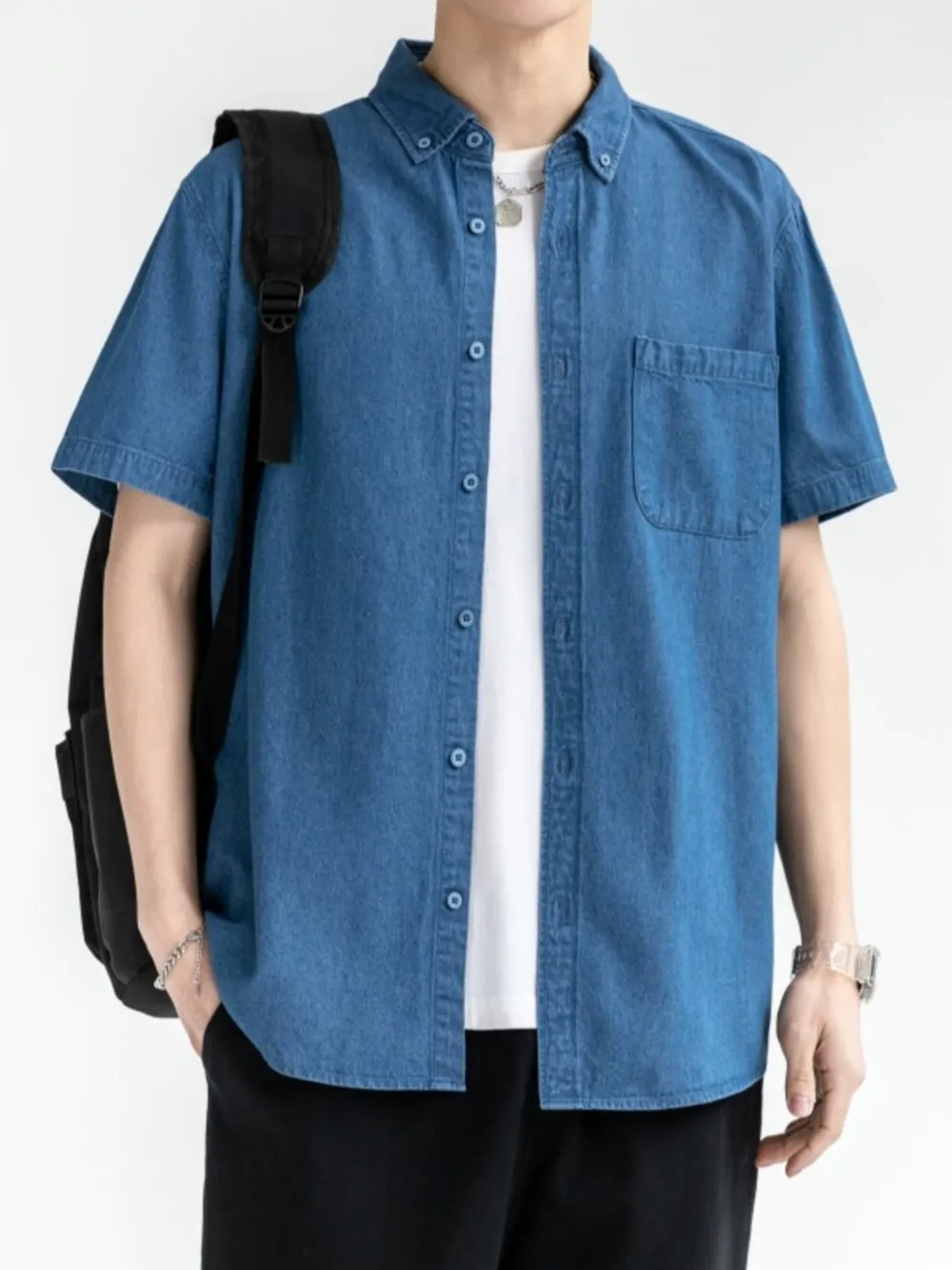 Men's Plus Size Casual Short Sleeve Denim Shirt, image 3