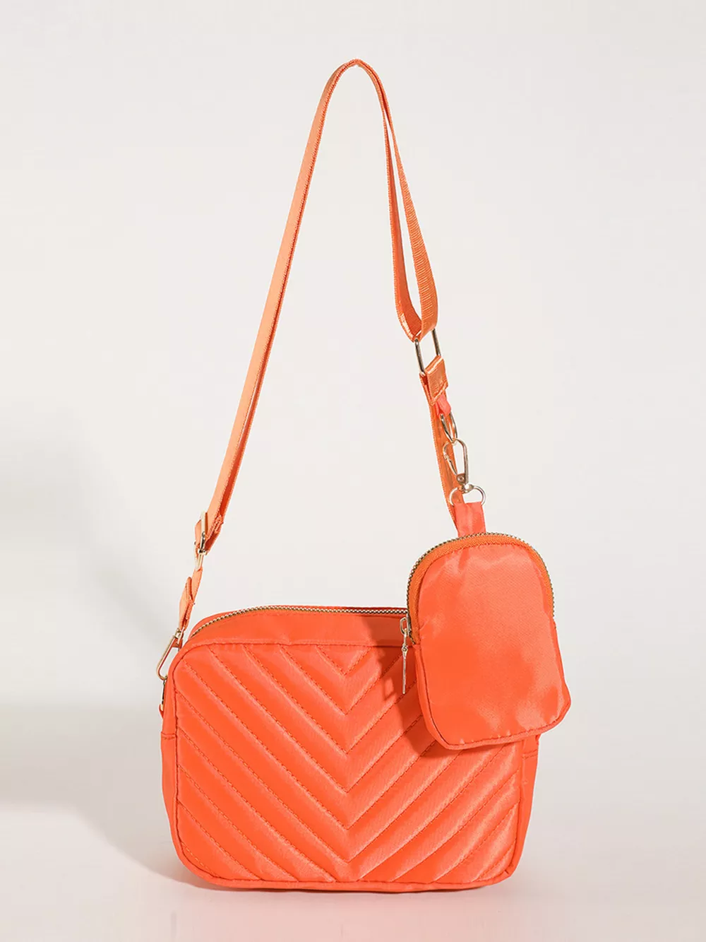 Chevron Quilted Crossbody Bag with Mini Pouch, image 5