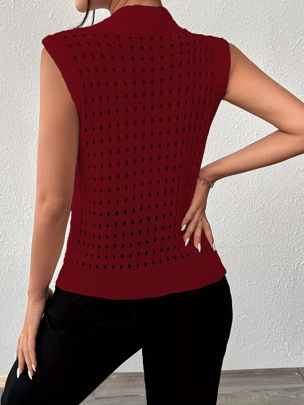 Hollow Out Round Neck Knit Tank, image 9