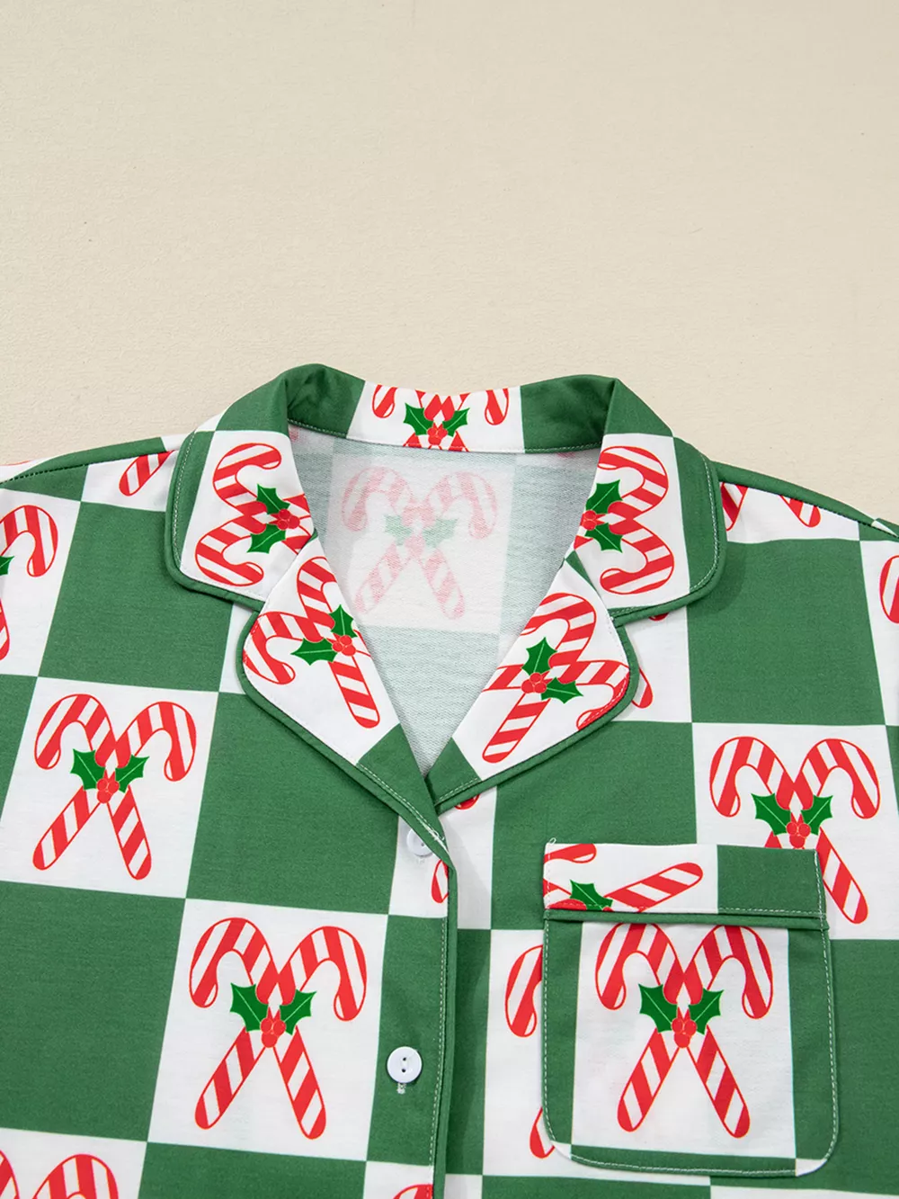 Candy Cane Checkered Pattern 2pcs Pajama Set, image 4