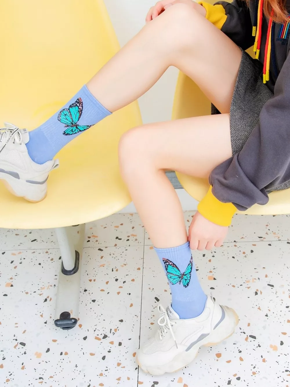 Butterfly Print Crew Socks, image 3