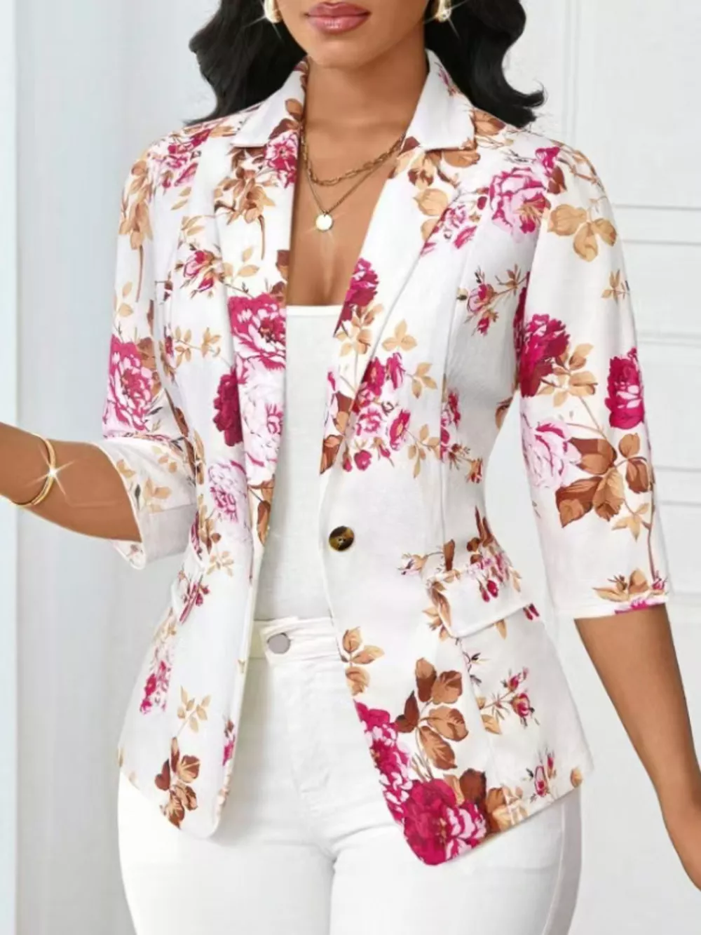 Floral Print One Button Casual Blazer, image 4