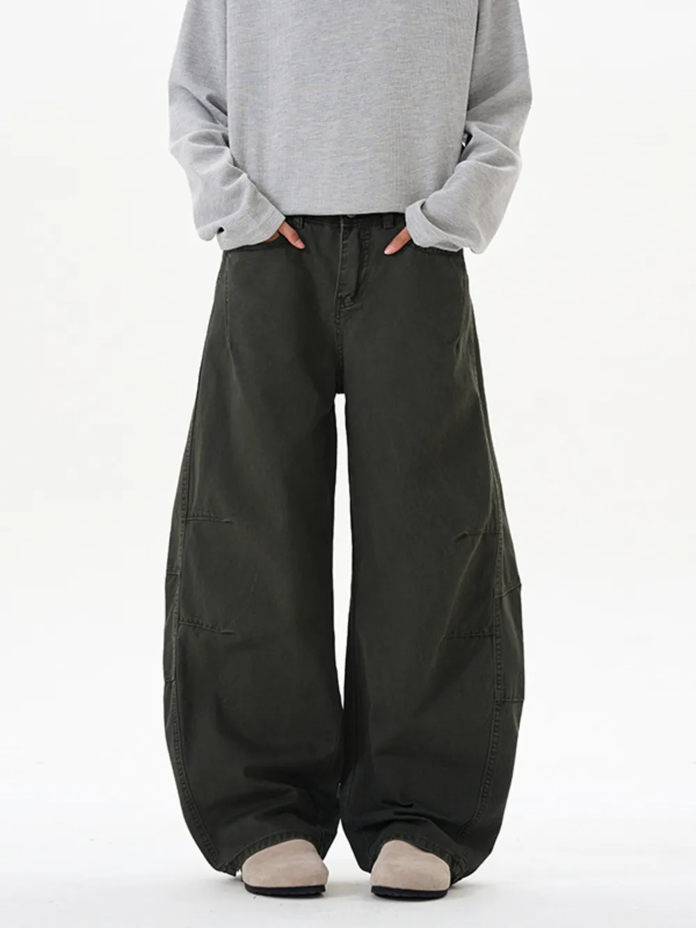 Men's Washed Wide Leg Curved Cargo Jeans, image 3