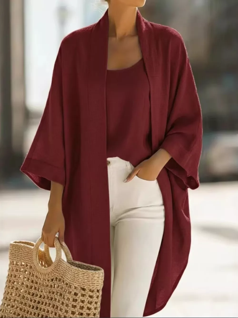 Full Size Open-Front Cardigan and Matching Tank Top Set Plus Size, image 10